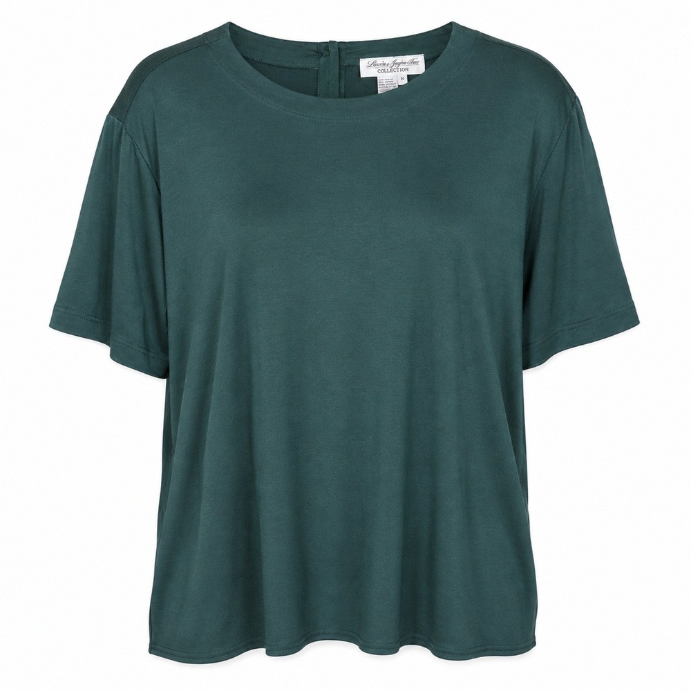 Vintage 80s 90s Laura & Jayne Two Collection Top 1X Teal Green Rayon Cotton Plus